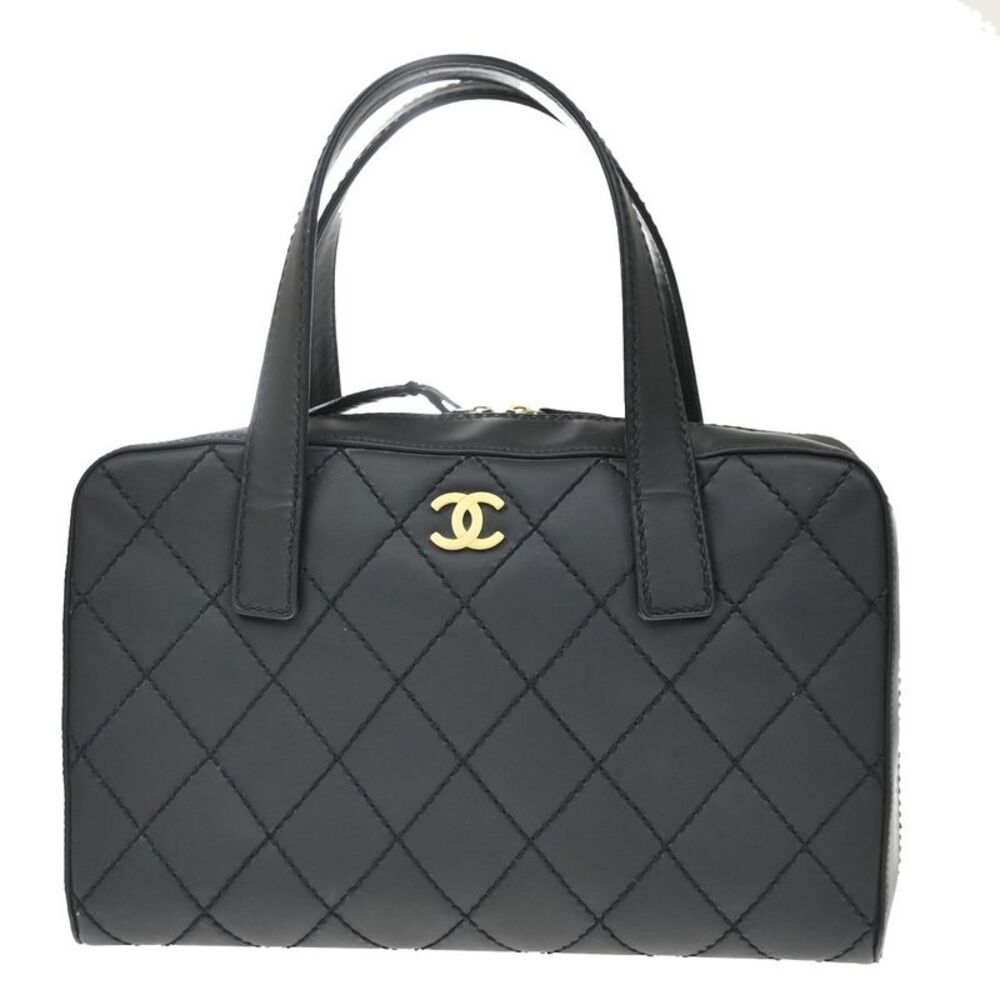 Chanel Wild Stitch Handbag Quilted Calfskin Black Leather Shoulder Bag Bag